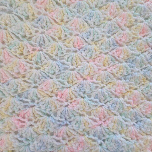 VTG Pastel Rainbow Colors Crochet/Knit Wool Square 30"x33" Baby Blanket Throw - Picture 13 of 13